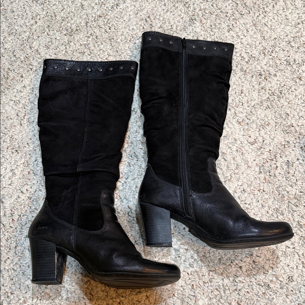 Black Suede Knee-High Boots